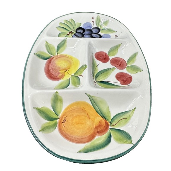 Handmade, Hand-Painted Large Oval Ceramic Fruit Pattern Divided Platter - Italy - Picture 4 of 7